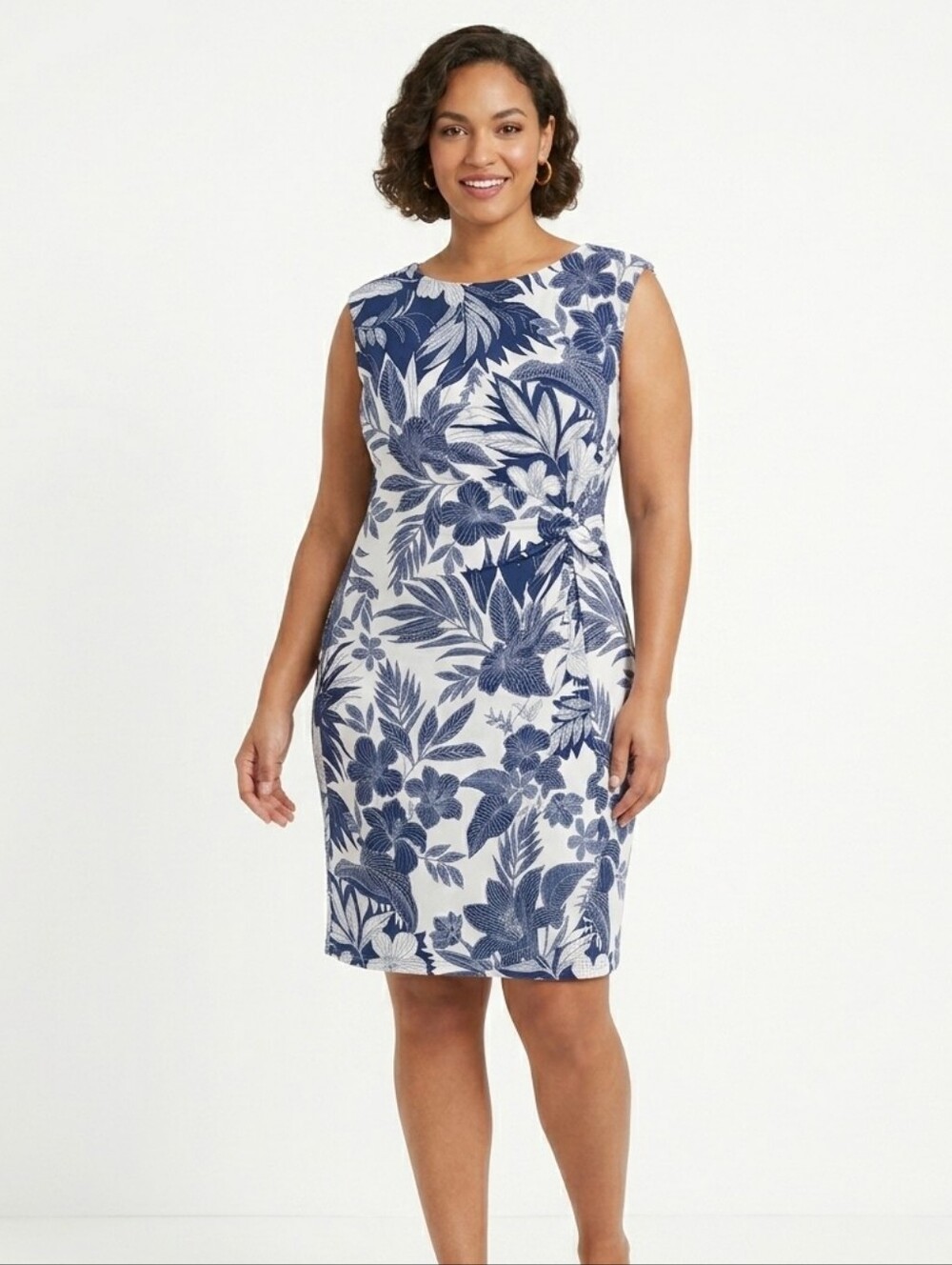 CHAPS Blue and White Floral Sheath Dress